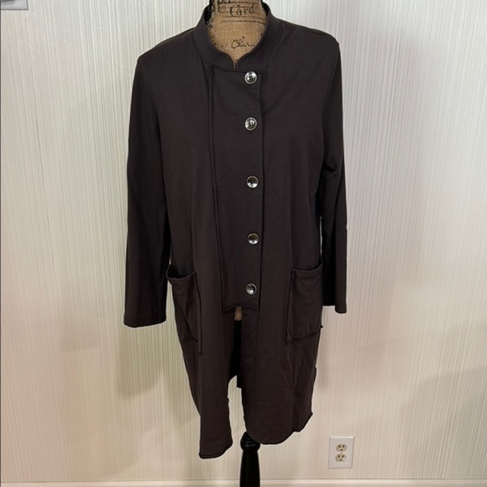 Chic Chocolate Brown Button-Front Cotton Blend Coat